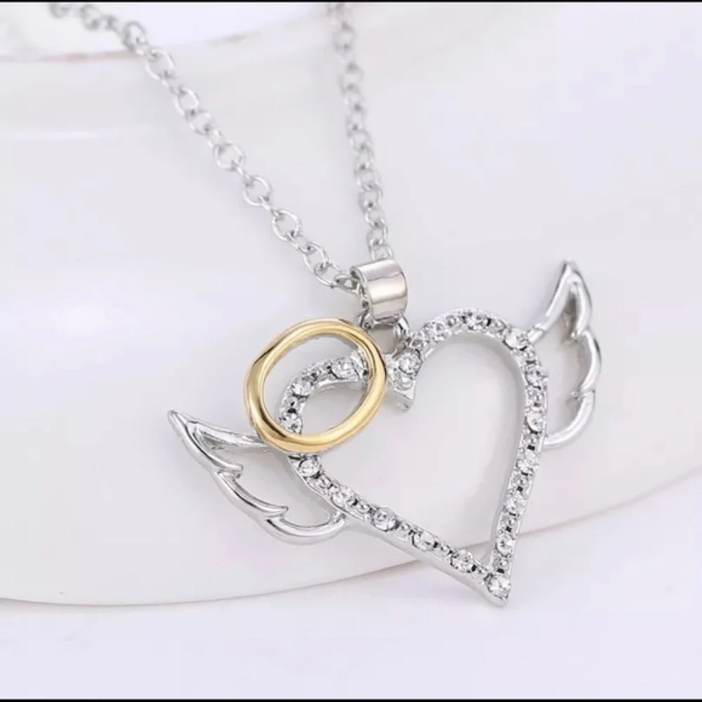 Sterling Silver and Gold Accent Angel Heart Necklace